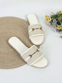 Women's Outdoor Flat Sandals With Chain Decoration - White - View 4