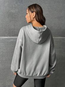SHEIN EZwear Figure Graphic Drop Shoulder Hoodie - Grey - View 2