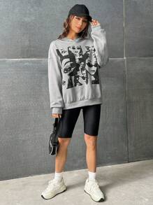 SHEIN EZwear Figure Graphic Drop Shoulder Hoodie - Grey - View 4