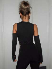 SHEIN ICON Bộ 3 áo liền thân dáng ôm mùa xuân, cổ khoét rỗng và tay áo ghép mảnh dành cho nữ - Nhiều màu - Xem 9