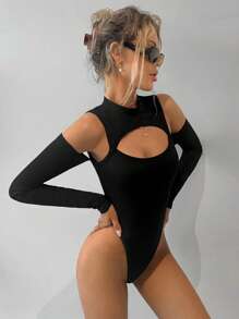 SHEIN ICON Bộ 3 áo liền thân dáng ôm mùa xuân, cổ khoét rỗng và tay áo ghép mảnh dành cho nữ - Nhiều màu - Xem 10