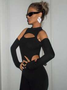 SHEIN ICON Bộ 3 áo liền thân dáng ôm mùa xuân, cổ khoét rỗng và tay áo ghép mảnh dành cho nữ - Nhiều màu - Xem 8