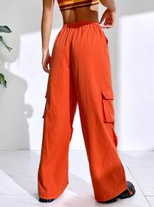 SHEIN Coolane Flap Pocket Side Drawstring Waist Cargo Trousers - Orange - View 2
