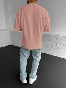 Manfinity Homme Áo thun nam cổ tròn rộng rãi - Bụi hồng - Xem 2