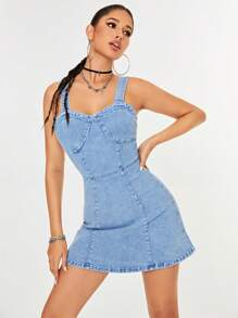 SHEIN ICON 後拉鏈牛仔裙 - 淺色水洗藍 - 查看 4