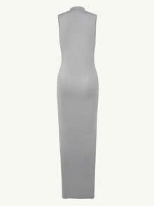 SHEIN Unity 素色小高領緊身連衣裙 - 淺灰色 - 查看 2