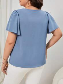 SHEIN Frenchy Plus Guipure Lace Panel Butterfly Sleeve Blouse