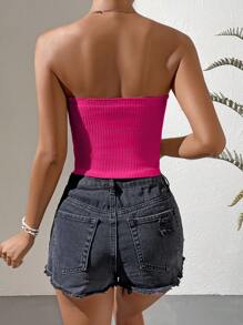 SHEIN VCAY Twist Front Tube Knit Top - Hot Pink - View 2