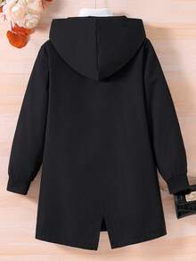 SHEIN Cô gái Tween 1 Miếng Túi có nắp Dây kéo Cúc bấm Áo trùm đầu - màu đen - Xem 2