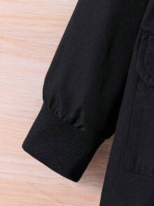 SHEIN Cô gái Tween 1 Miếng Túi có nắp Dây kéo Cúc bấm Áo trùm đầu - màu đen - Xem 4