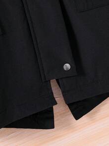 SHEIN Cô gái Tween 1 Miếng Túi có nắp Dây kéo Cúc bấm Áo trùm đầu - màu đen - Xem 5