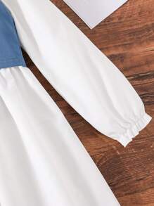 SHEIN 女大童喇叭袖襯衫連衣裙&雙排釦夾克背心 - 藍白色 - 查看 4