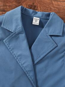 SHEIN 女大童喇叭袖襯衫連衣裙&雙排釦夾克背心 - 藍白色 - 查看 6