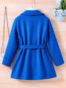 SHEIN Tween Girl 1pc Double Breasted Overcoat - Blue - View 2
