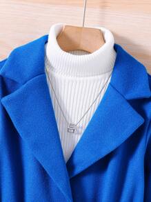 SHEIN Tween Girl 1pc Double Breasted Overcoat - Blue - View 5