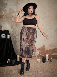 ROMWE Goth Plus Floral Graphic Mesh Skirt - Multicolor - View 2