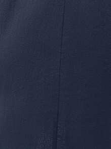 SHEIN LUNE Notched Neck Batwing Sleeve Tunic Dress - Navy Blue - View 3