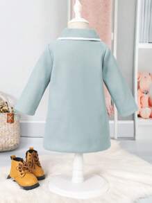Baby Girl Contrast Binding Flap Detail Button Up Coat - Green - View 2