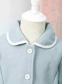 Baby Girl Contrast Binding Flap Detail Button Up Coat - Green - View 3