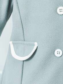 Baby Girl Contrast Binding Flap Detail Button Up Coat - Green - View 4