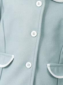 Baby Girl Contrast Binding Flap Detail Button Up Coat - Green - View 5