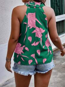 SHEIN Holidaya 大碼印花交叉襯衫 - 綠色 - 查看 2