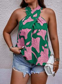 SHEIN Holidaya 大碼印花交叉襯衫 - 綠色 - 查看 5