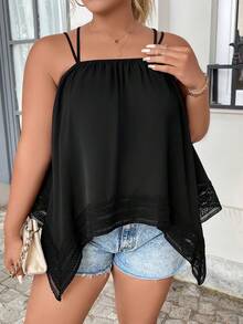 Celure Plus Contrast Lace Hanky Hem Cami Top - Black - View 5