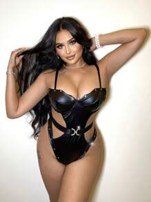 Cắt ra Vòng thép Bộ Bodysuit  Teddy - màu đen - Xem 1