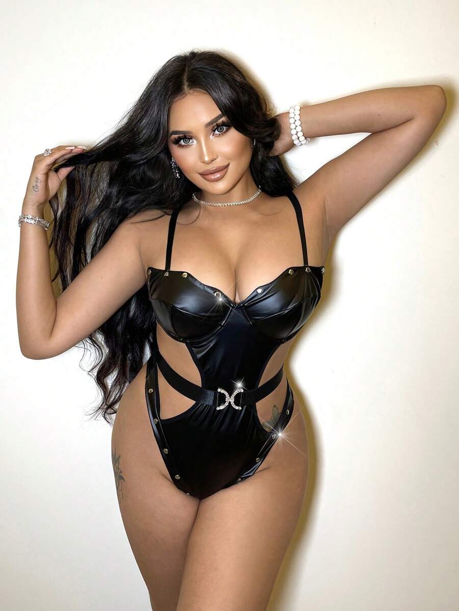 Cắt ra Vòng thép Bộ Bodysuit  Teddy - màu đen - Xem 1