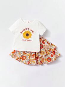 Cozy Pixies 嬰兒1入組花和標語圖案T恤 - 彩色 - 查看 3