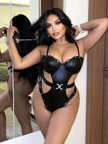 Cắt ra Vòng thép Bộ Bodysuit  Teddy - màu đen - Xem 3