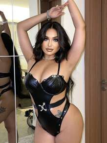 Cắt ra Vòng thép Bộ Bodysuit  Teddy - màu đen - Xem 4
