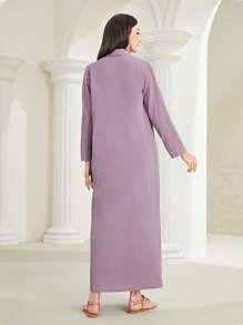 Al Najma Chất rắn Mở Mặt trước Áo choàng Abaya & Bộ váy - Bụi tím - Xem 2