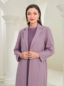 Al Najma Chất rắn Mở Mặt trước Áo choàng Abaya & Bộ váy - Bụi tím - Xem 3