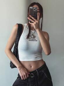 DAZY Crop Tank Top mit Buchstaben Grafik,