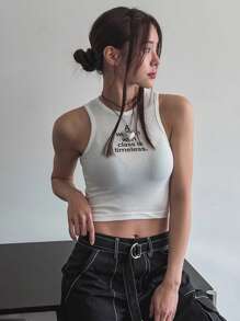 DAZY Crop Tank Top mit Buchstaben Grafik,