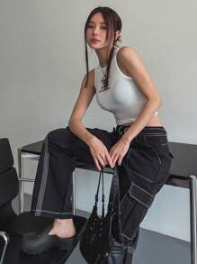 DAZY Crop Tank Top mit Buchstaben Grafik,