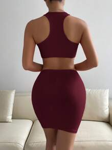 SHEIN Privé Cut Out Waist Bodycon Dress - Burgundy - View 6