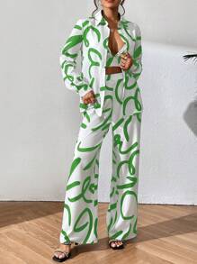 Breezaya Allover Print Shirt & Wide Leg Trousers & Cami Top - White - View 4