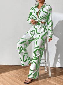 Breezaya Allover Print Shirt & Wide Leg Trousers & Cami Top - White - View 5