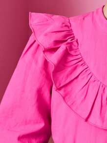 SHEIN Young Girl Ruffle Trim Top & Houndstooth Print Skort - Multicolor - View 3