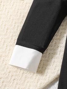 SHEIN Tween Girl Contrast Collar Button Front Shirt Dress - Black - View 4