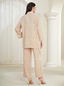 Mulvari 滿版印花前紐扣襯衫&闊腿褲 - 杏色 - 查看 2