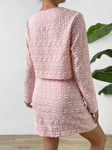 SHEIN Privé Jachetă și fustă cu nasturi imprimate peste tot