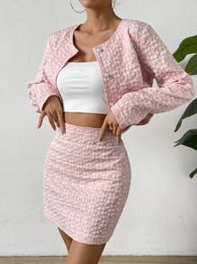 SHEIN Privé Jachetă și fustă cu nasturi imprimate peste tot