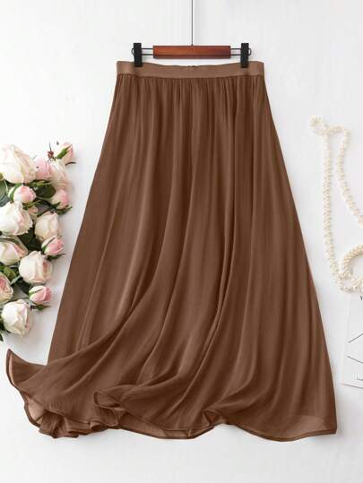 SHEIN LUNE Plus Solid Elastic Waist Skirt Women Fall Skirt For Women