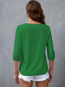 SHEIN Privé Chèn ren Guipure Tay áo lồng đèn Áo sơ mi - màu xanh lá - Xem 2