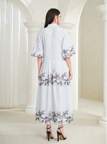 Mulvari Floral Print Lantern Sleeve Dress Without Belt