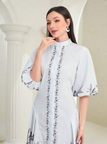 Mulvari Floral Print Lantern Sleeve Dress Without Belt